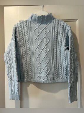 Burgess The Trudy Cotton/Cashmere Cable Funnel Neck Cropped Sweater Size L